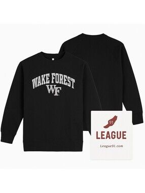 Wake Forest League 91 Crewneck Sweatshirt Small Black College Logo WF Pullover